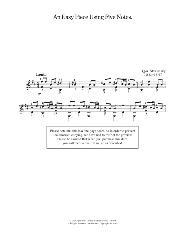 Igor Stravinsky An Easy Piece Using Five Notes Musik Noten - Easy Guitar - 118773-0