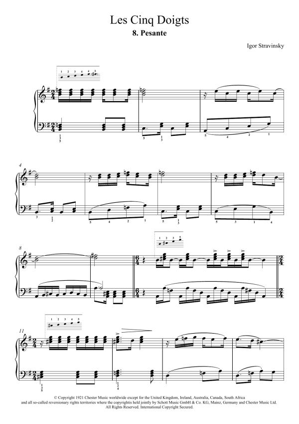 Igor Stravinsky Pesante (No. 8 From Les Cinq Doigts) Musik Noten - Piano Solo - 118519-0