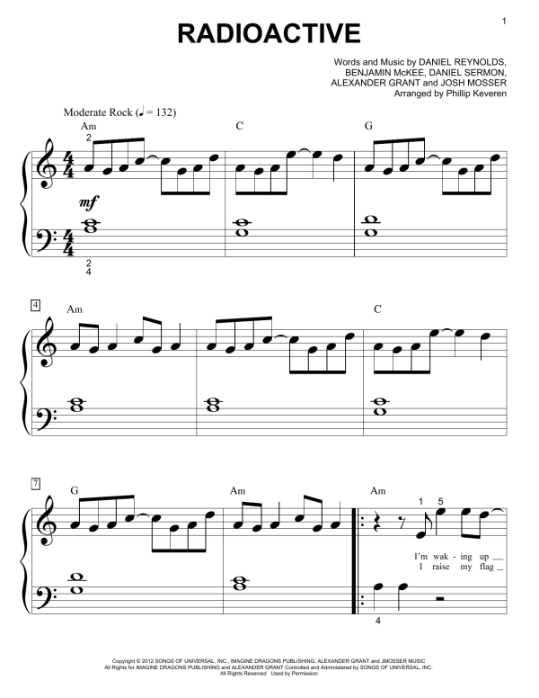 Imagine Dragons Radioactive (arr. Phillip Keveren) Musik Noten - Big Note Piano - 162126-0