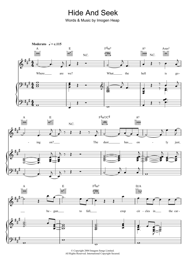 Imogen Heap Hide And Seek Musik Noten - Piano, Vocal & Guitar Chords - 47167-0