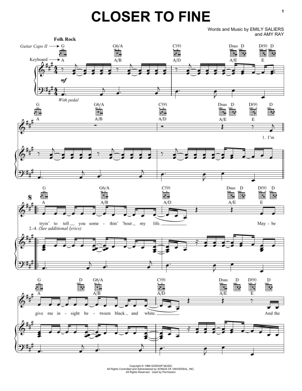 Indigo Girls Closer To Fine Musik Noten - Piano, Vocal & Guitar Chords - 16753-0