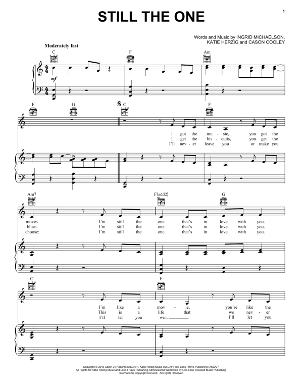 Ingrid Michaelson Still The One Musik Noten - Piano, Vocal & Guitar Chords - 174754-0