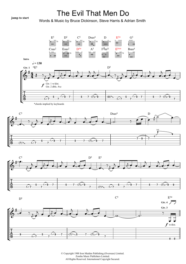 Iron Maiden The Evil That Men Do Musik Noten - Guitar Tab - 42852-0