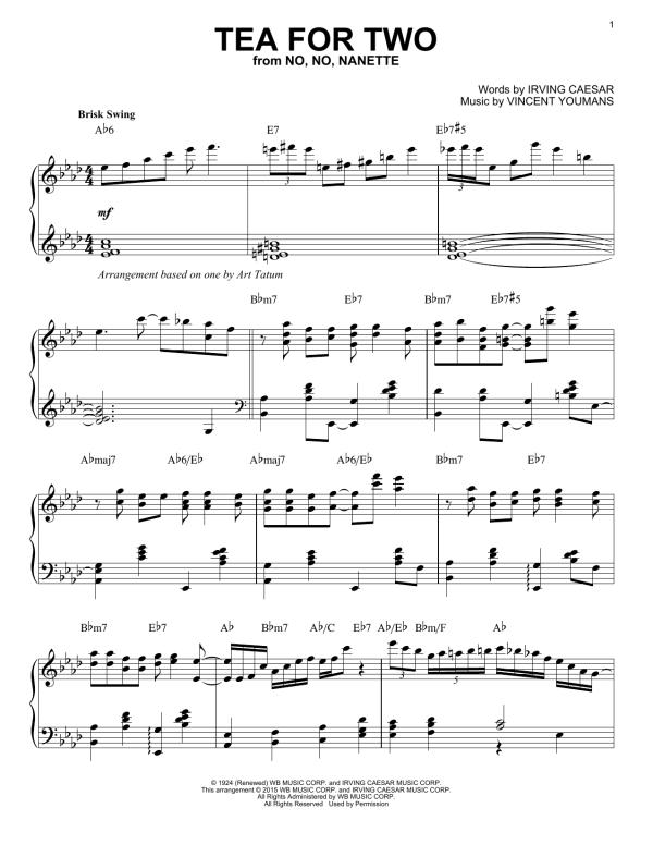 Irving Caesar Tea For Two [Stride version] (from No, No, Nanette) (arr. Brent Edstrom) Musik Noten - Piano Solo - 160322-0