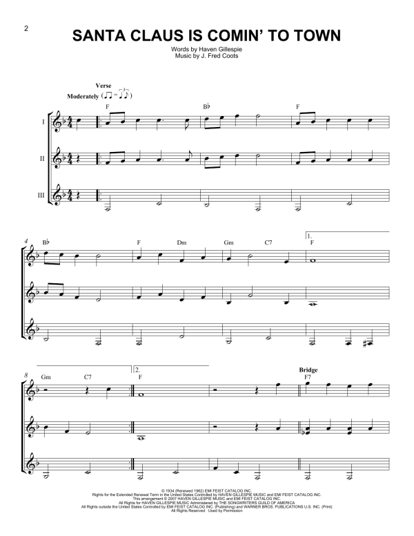 J Arnold Santa Claus Is Comin' To Town Musik Noten - Guitar Ensemble - 165710-0