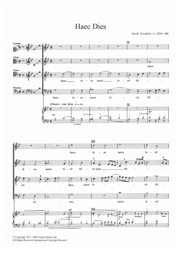 Jacob Arcadelt Haec Dies Musik Noten - SATB Choir - 121926-0