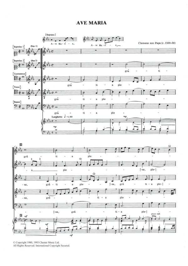 Jacob Clemens Non Papa Ave Maria Musik Noten - SATB Choir - 122066-0