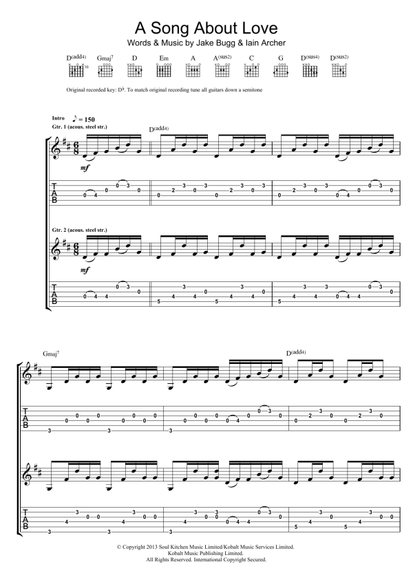 Jake Bugg A Song About Love Musik Noten - Guitar Tab - 120170-0