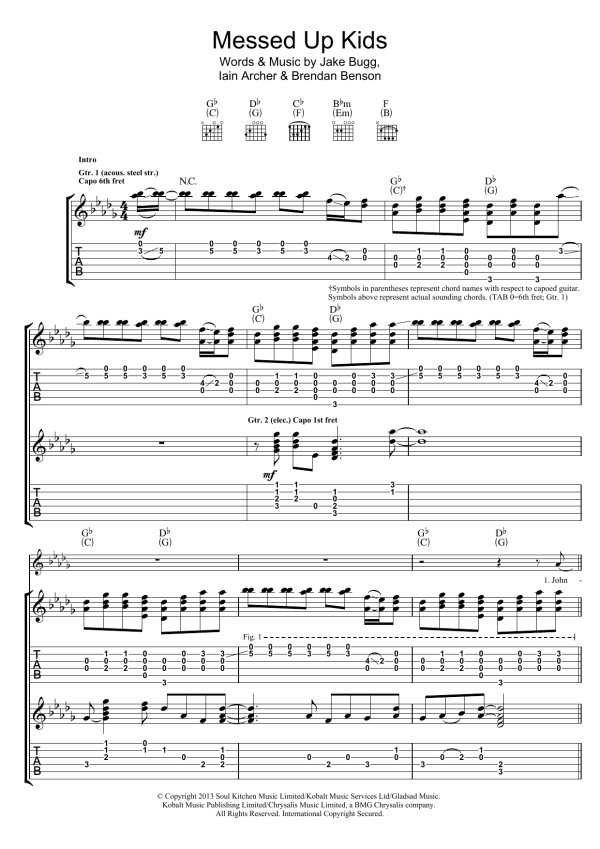 Jake Bugg Messed Up Kids Musik Noten - Guitar Tab - 120171-0