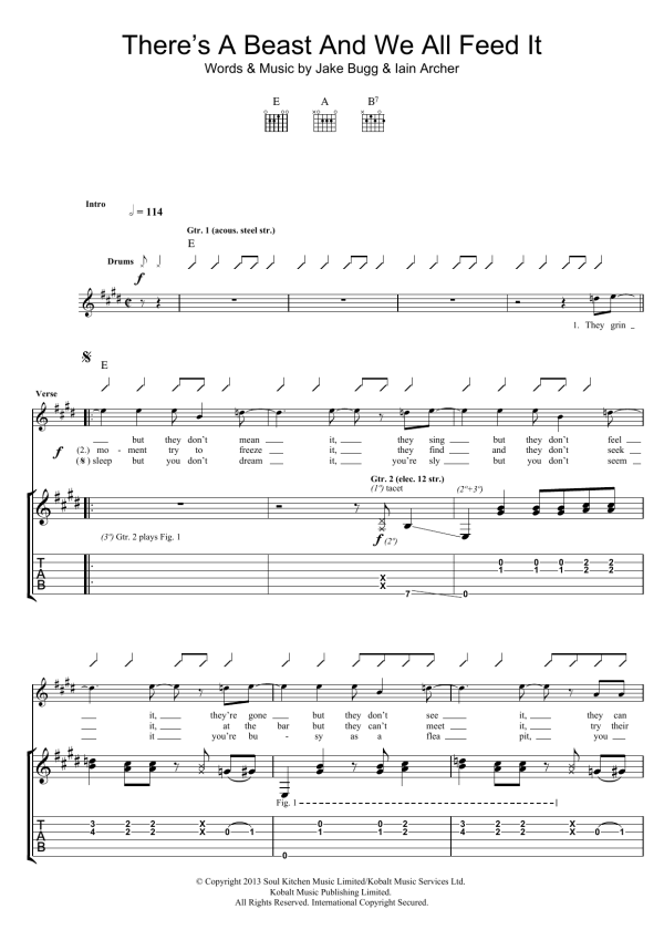 Jake Bugg There's A Beast And We All Feed It Musik Noten - Guitar Tab - 120175-0