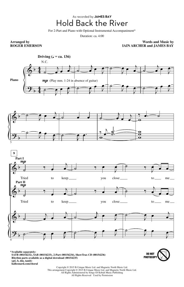 James Bay Hold Back The River (arr. Roger Emerson) Musik Noten - 2-Part Choir - 169588-0