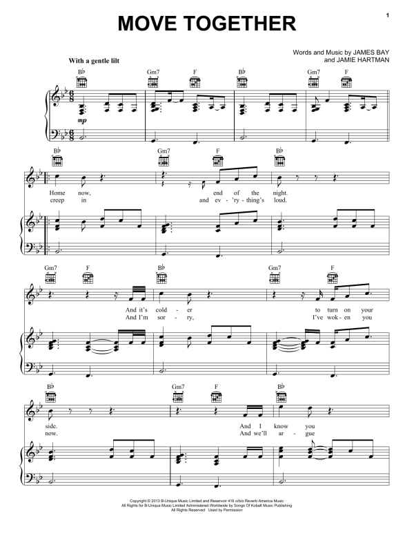 James Bay Move Together Musik Noten - Piano, Vocal & Guitar Chords - 172266-0