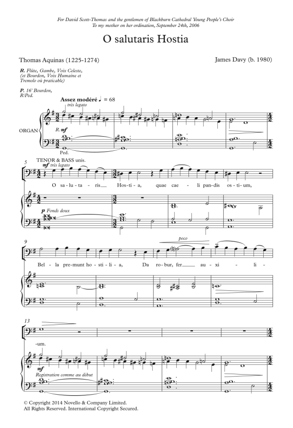 James Davy O Salutaris Hostia Musik Noten - Choir - 122005-0