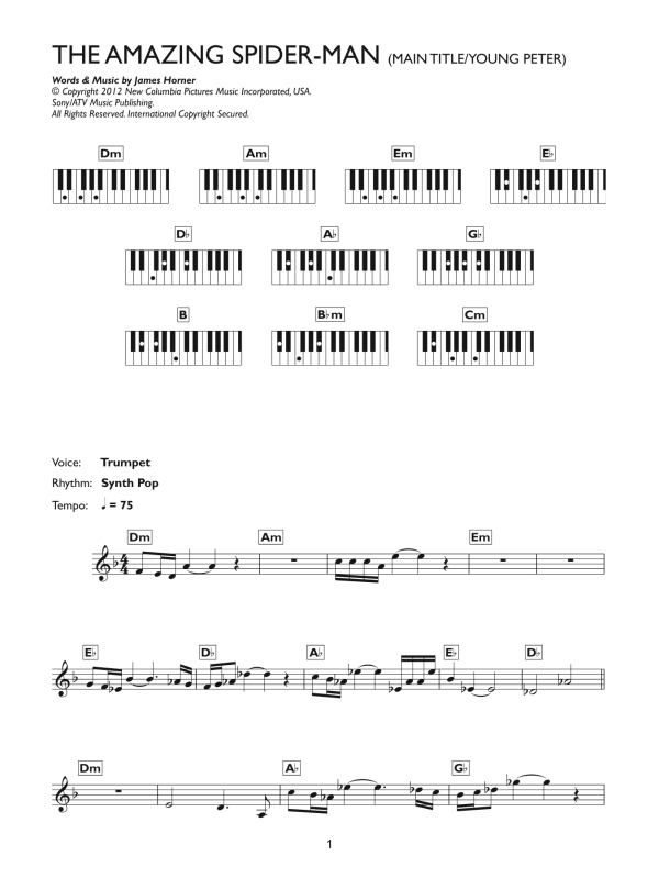 James Horner Main Title / Young Peter (From The Amazing Spider-Man) Musik Noten - Piano Chords/Lyrics - 115046-0