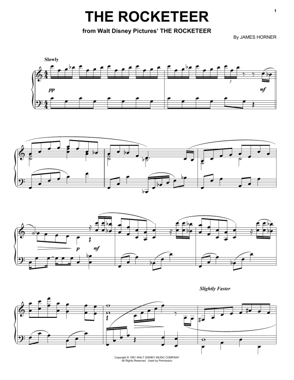 James Horner Rocketeer End Titles Musik Noten - Piano Solo - 160928-0