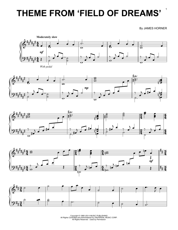 James Horner Theme From Field Of Dreams Musik Noten - Piano Solo - 175706-0