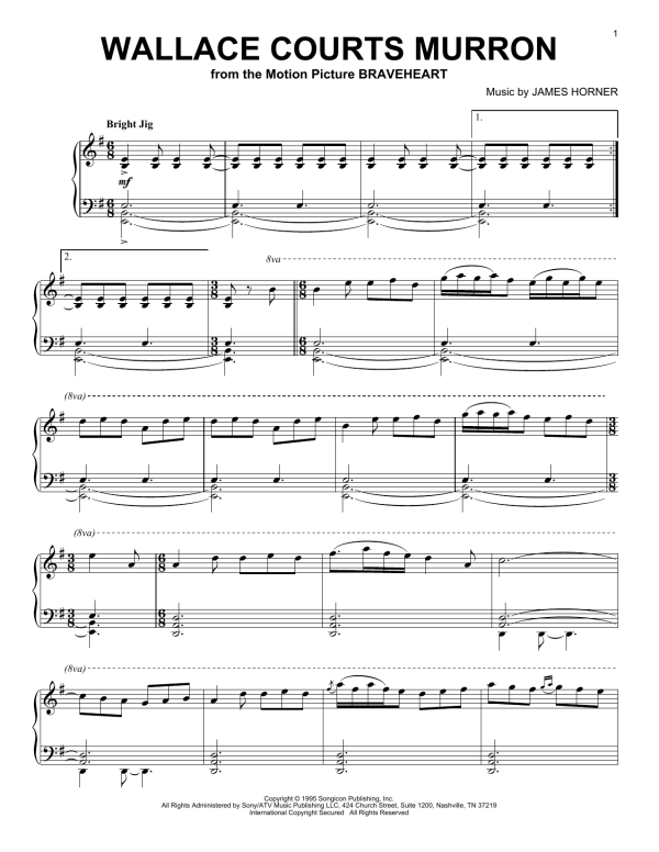 James Horner Wallace Courts Murron Musik Noten - Piano Solo - 175702-0