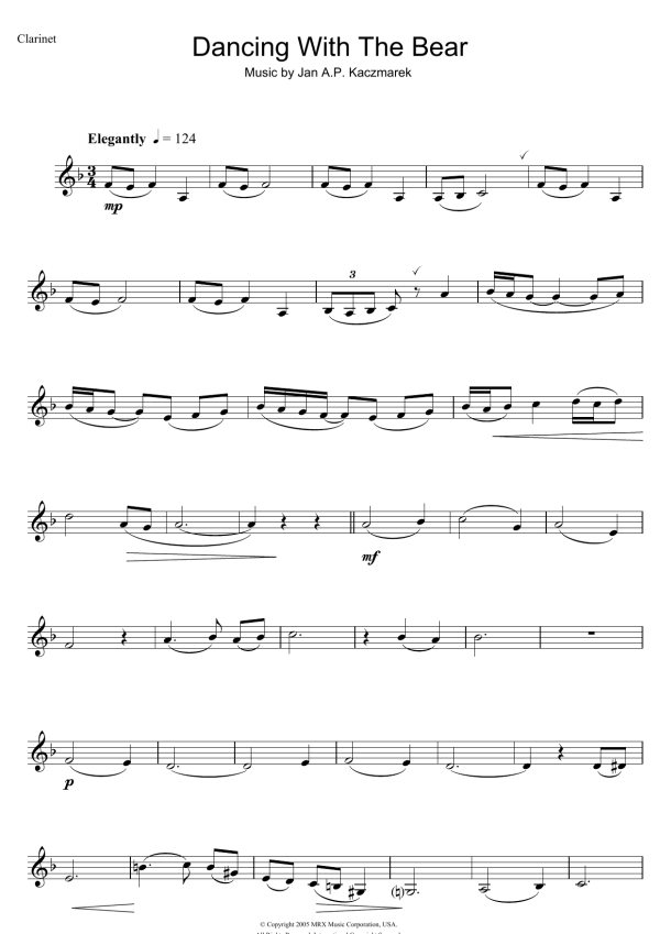 Jan A.P. Kaczmarek Dancing With The Bear (from Finding Neverland) Musik Noten - Clarinet Solo - 104826-0