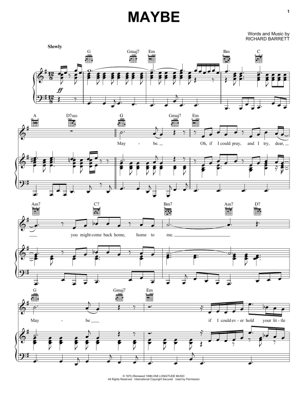 Janis Joplin Maybe (from the musical A Night With Janis Joplin) Musik Noten - Piano, Vocal & Guitar Chords - 155389-0