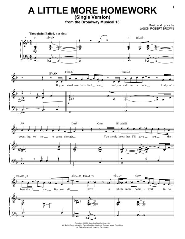 Jason Robert Brown A Little More Homework (from 13: The Musical) Musik Noten - Piano & Vocal - 70782-0