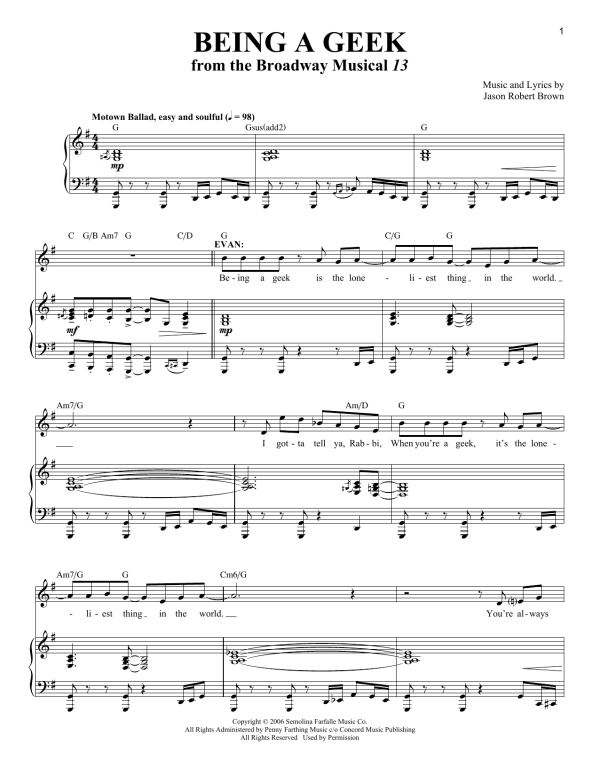 Jason Robert Brown Being A Geek (from 13: The Musical) Musik Noten - Piano & Vocal - 72269-0