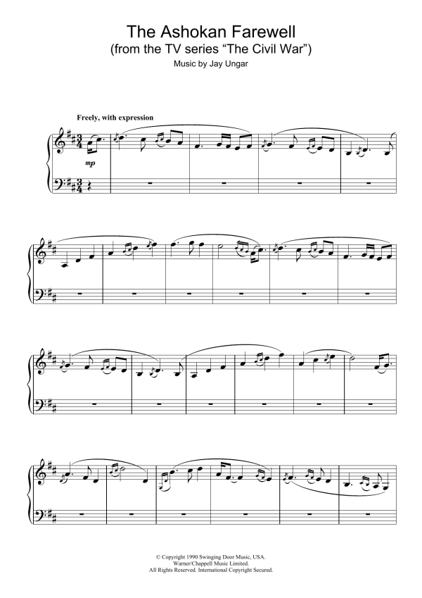 Jay Ungar The Ashokan Farewell (from the TV series "The Civil War") Musik Noten - Piano Solo - 48996-0