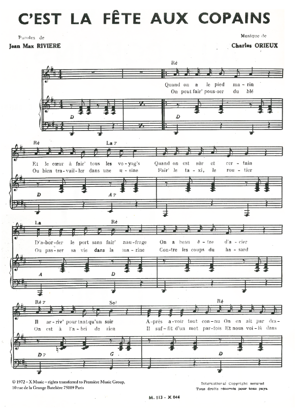 Jean-Max Riviere C'est La Fete Aux Copains Musik Noten - Piano & Vocal - 116956-0