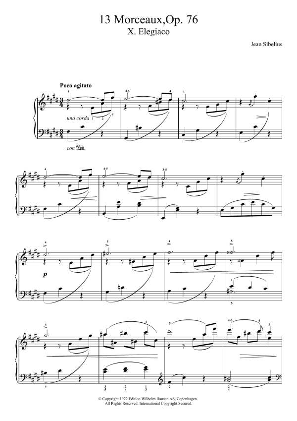 Jean Sibelius 13 Morceaux, Op.76 - X. Elegiaco Musik Noten - Piano Solo - 121687-0