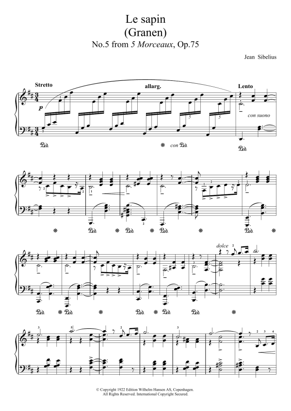 Jean Sibelius 5 Morceaux, Op.75 - V. Le Sapin Musik Noten - Piano Solo - 121689-0
