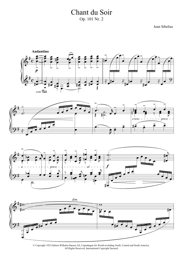 Jean Sibelius 5 Morceaux Romantiques, Op.101 - II. Chant Du Soir Musik Noten - Piano Solo - 121663-0