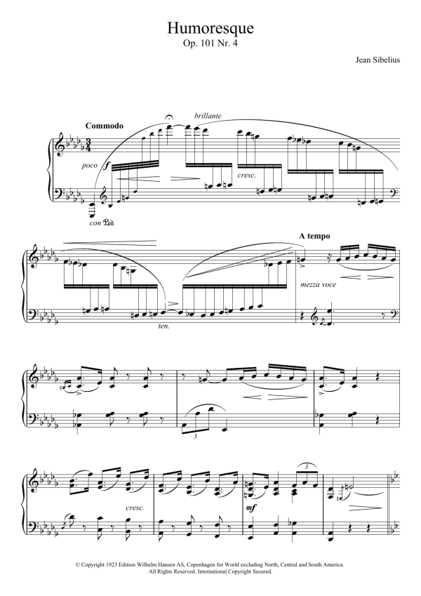 Jean Sibelius 5 Morceaux Romantiques, Op.101 - IV. Humoresque Musik Noten - Piano Solo - 121665-0