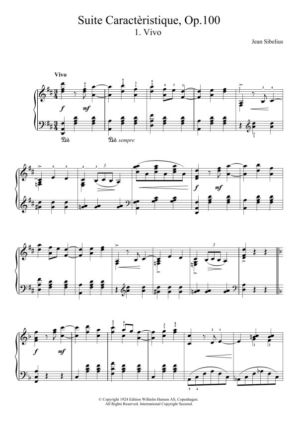 Jean Sibelius Suite Caracteristique, Op.100 - I. Vivo Musik Noten - Piano Solo - 121677-0