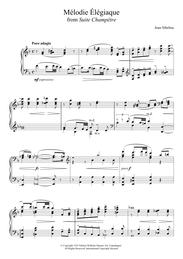 Jean Sibelius Suite Champetre, Op.98B - II. Melodie Elegiaque Musik Noten - Piano Solo - 121676-0