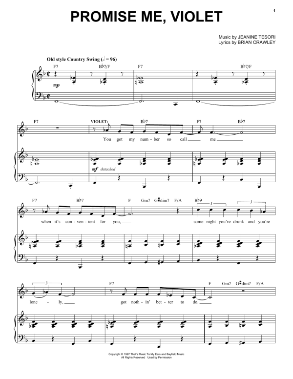 Jeanine Tesori Promise Me, Violet Musik Noten - Piano & Vocal - 158384-0