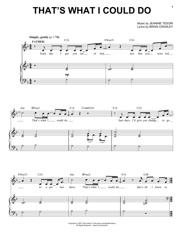 Jeanine Tesori That's What I Could Do Musik Noten - Piano & Vocal - 158392-0