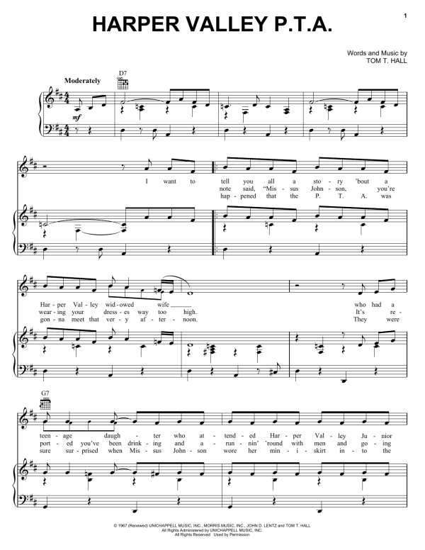 Jeannie C. Riley Harper Valley P.T.A. Musik Noten - Piano, Vocal & Guitar Chords - 53662-0