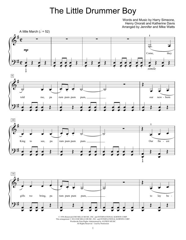 Jennifer and Mike Watts The Little Drummer Boy Musik Noten - Educational Piano - 156427-0