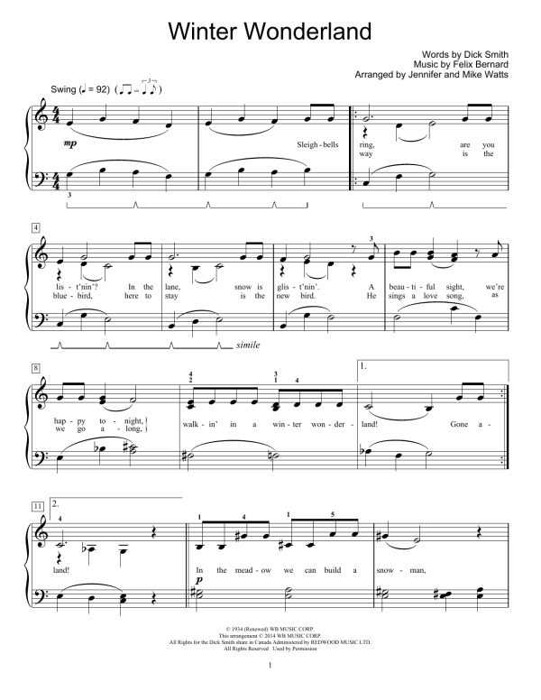Jennifer and Mike Watts Winter Wonderland Musik Noten - Educational Piano - 156376-0