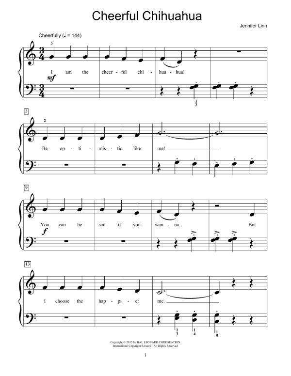 Jennifer Linn Cheerful Chihuahua Musik Noten - Educational Piano - 159809-0