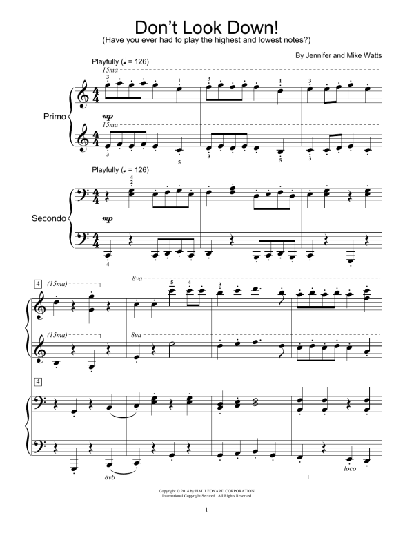Jennifer Watts Don't Look Down! Musik Noten - Piano Duet - 157015-0