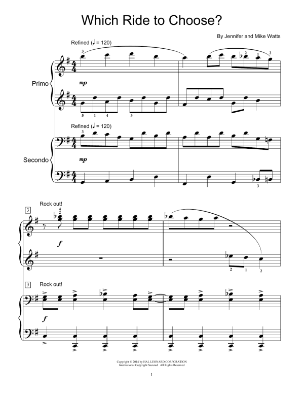 Jennifer Watts Which Ride To Choose? Musik Noten - Piano Duet - 157023-0