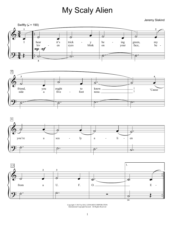 Jeremy Siskind My Scaly Alien Musik Noten - Educational Piano - 160600-0