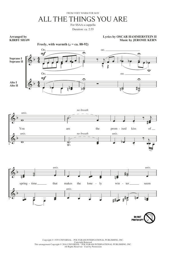 Jerome Kern All The Things You Are (arr. Kirby Shaw) Musik Noten - SSA Choir - 168997-0