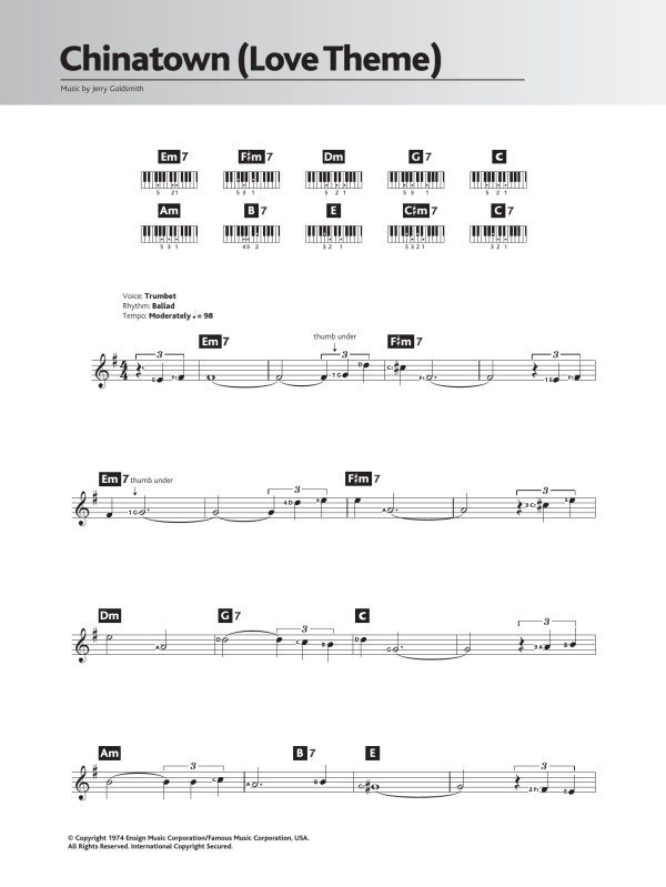 Jerry Goldsmith Chinatown (Love Theme/Jake And Evelyn) Musik Noten - Piano Chords/Lyrics - 119041-0