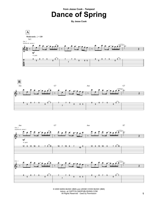 Jesse Cook Dance Of Spring Musik Noten - Guitar Tab - 163461-0