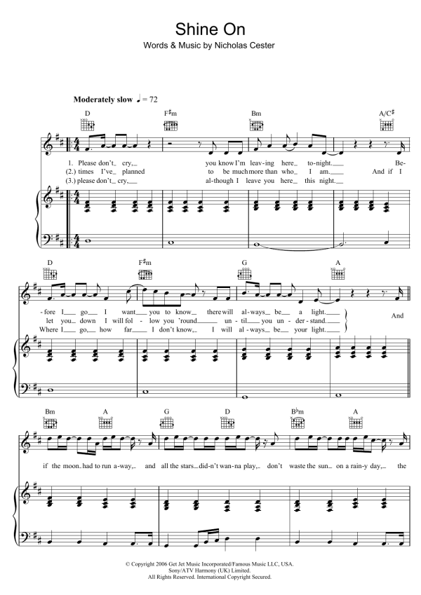 Jet Shine On Musik Noten - Piano, Vocal & Guitar Chords - 46702-0