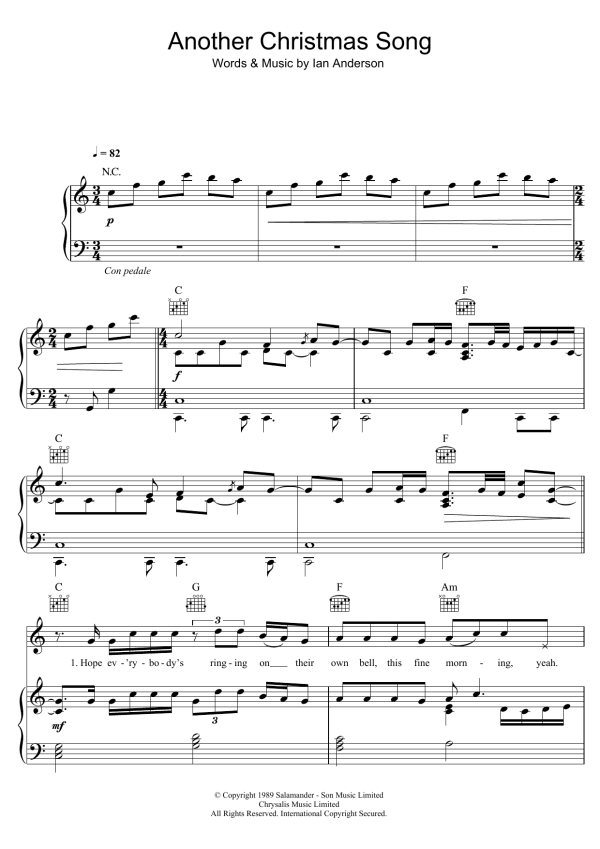 Jethro Tull Another Christmas Song Musik Noten - Piano, Vocal & Guitar Chords - 123737-0