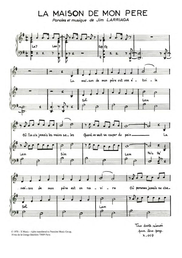 Jim Larriaga La Maison De Mon Pere Musik Noten - Piano & Vocal - 119758-0