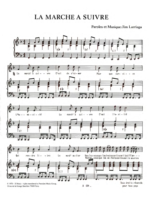 Jim Larriaga La Marche A Suivre Musik Noten - Piano & Vocal - 119759-0