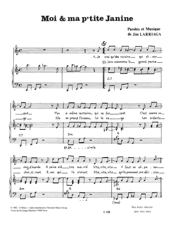 Jim Larriaga Moi Et Ma P'tite Janine Musik Noten - Piano & Vocal - 119774-0
